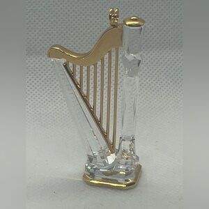 Swarovski Crystal Harp Ornament Figurine with Gold Accents